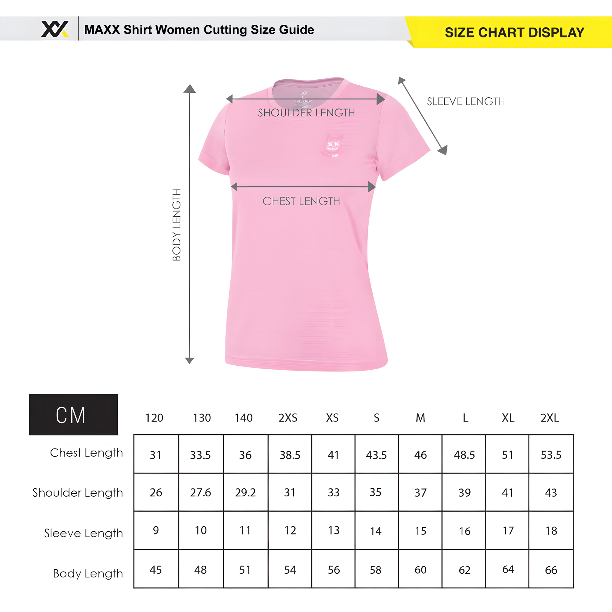 MAXX Shirt Women Cutting Size Chart