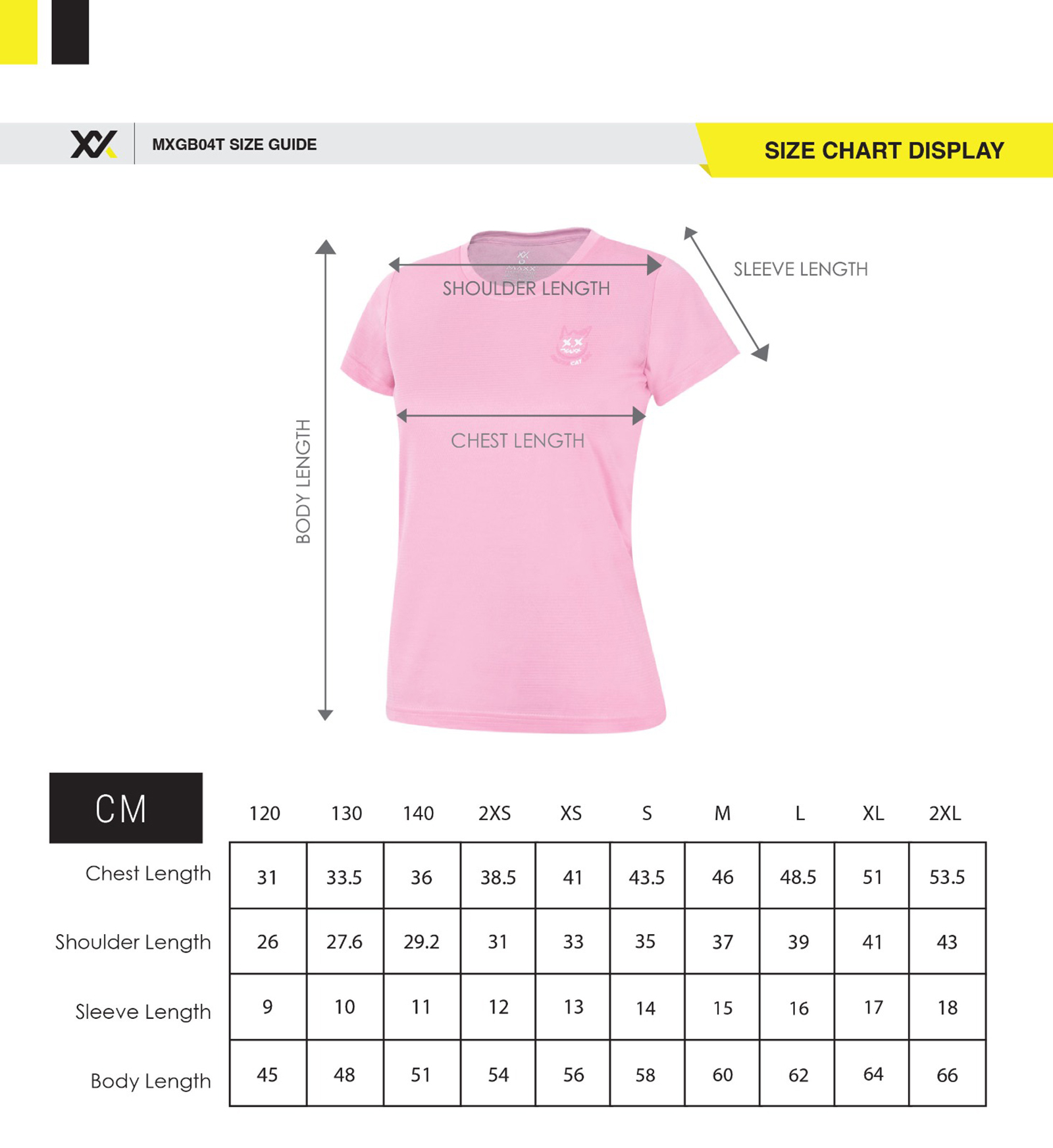 MXGB04T size chart