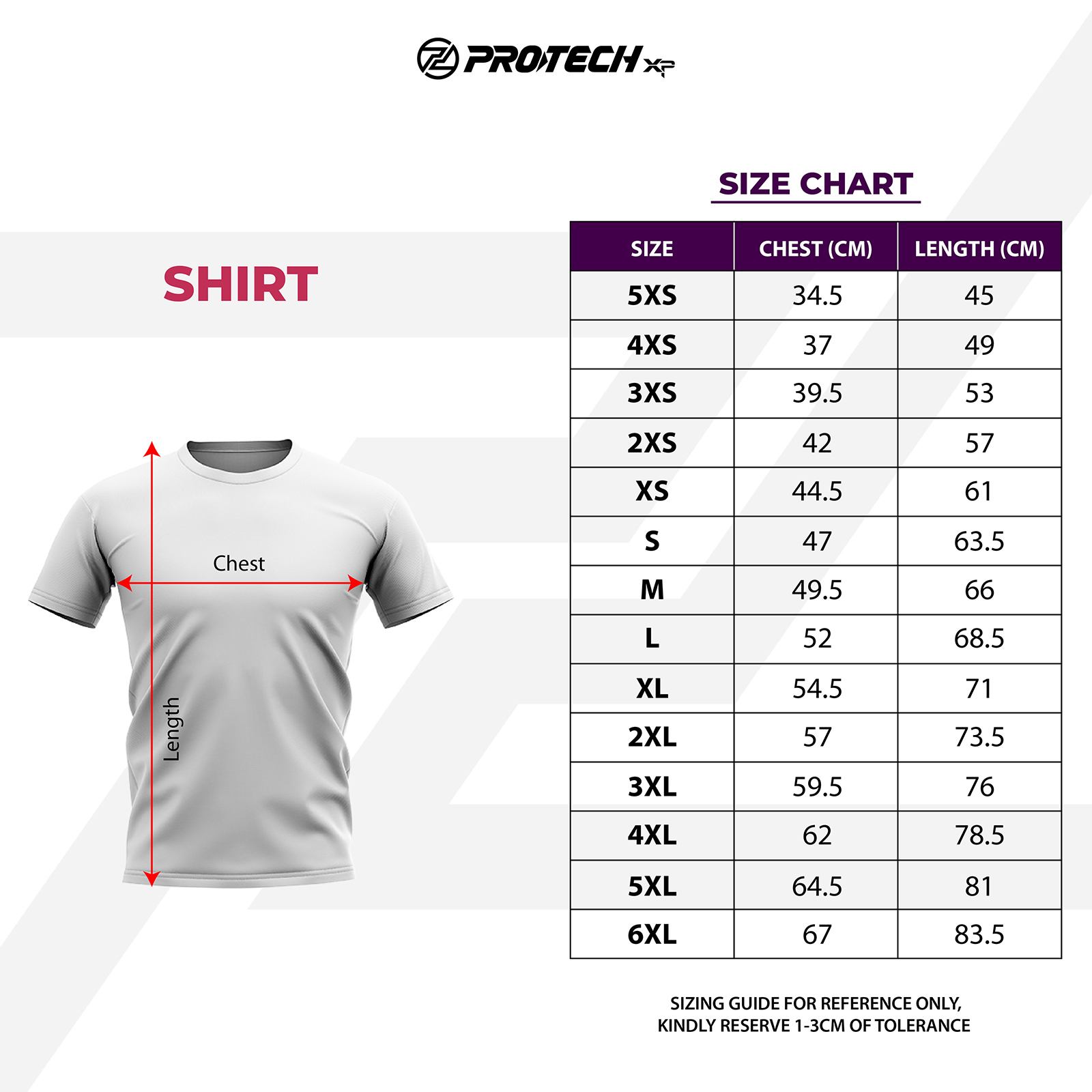 Protech Shirt Size Chart